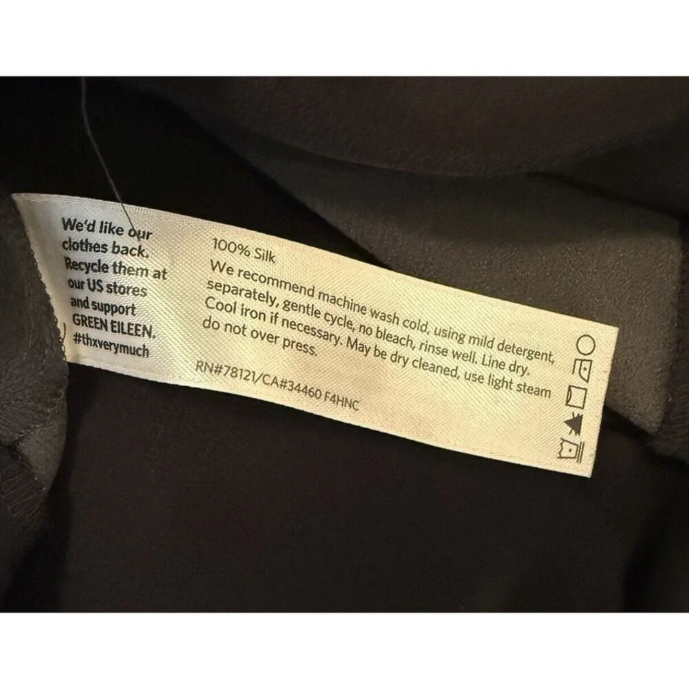 Eileen Fisher Dress Women Small 100% Silk Gray/Black Roll Tab Sleeve Oversize‎